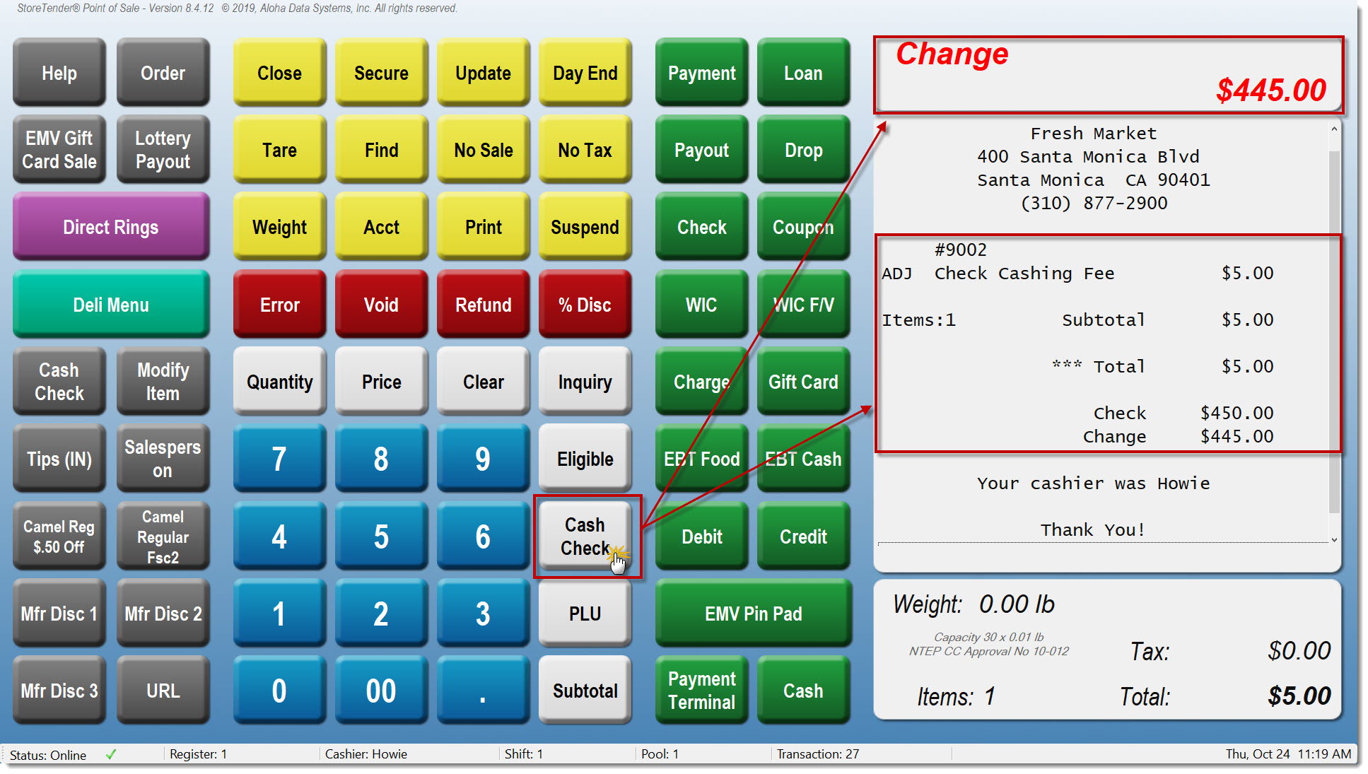 Check Cash POS Screen