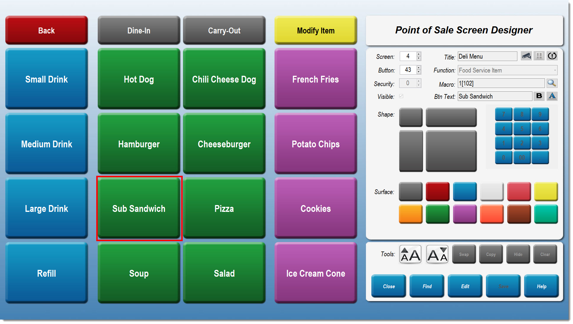 Food Service Item Screen Designer